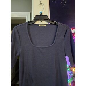Marine Layer Ribbed Square Neck 3/4 Sleeve Top Navy Blue Size L